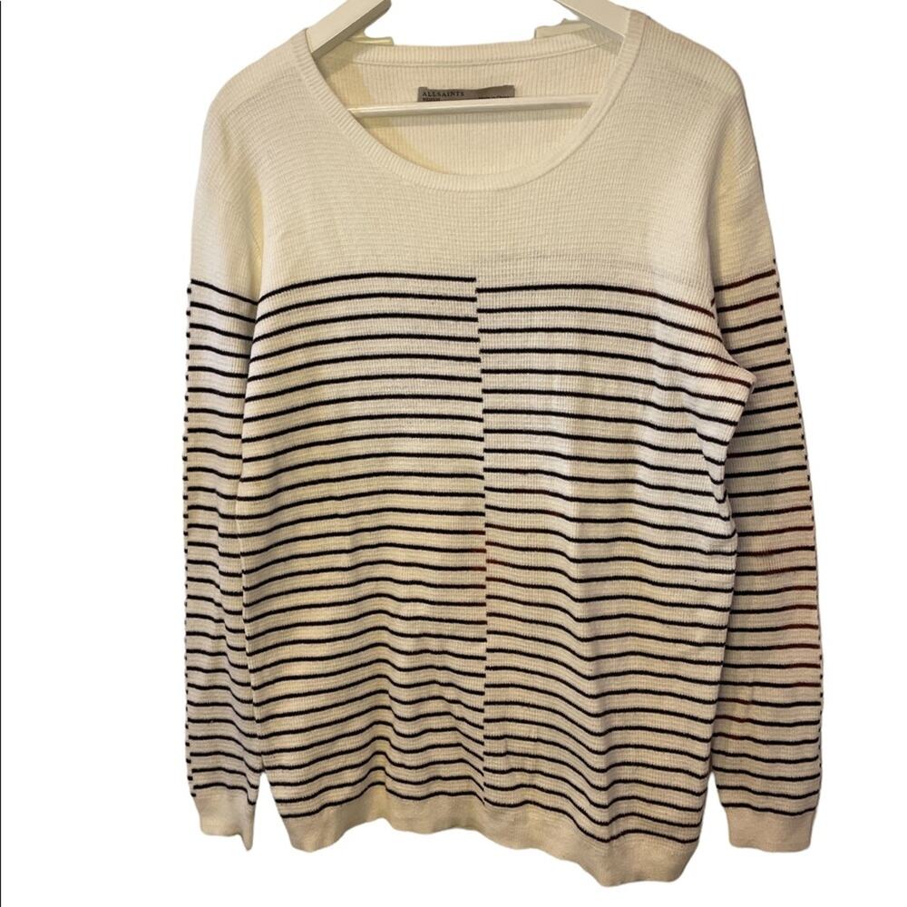AllSaints Plex Jumper Striped Crewneck black white sweater FADED Medium
